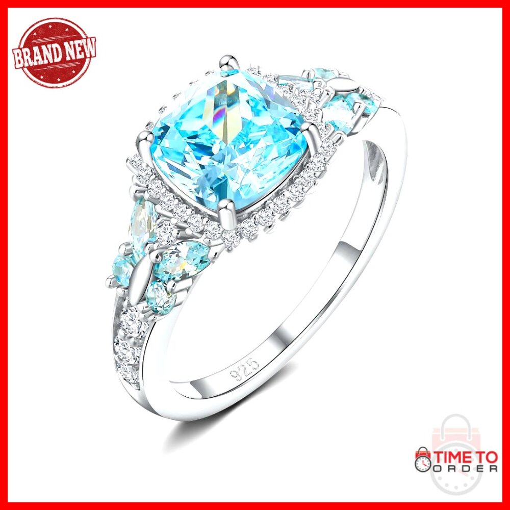 Sterling Silver Gemstone Ring Size 7, 2.5 Carat Lab Created Aquamarine